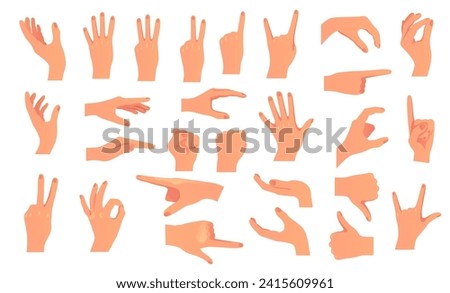 Hand arm finger hold ok pose sign isolated set. Vector flat graphic design illustration