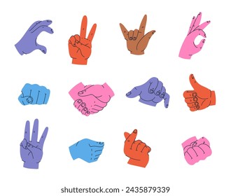 Hand arm finger sign isolated set. Vector flat graphic design illustration