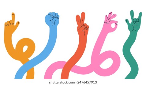 Hand arm flexible colorful isolated set concept. Vector graphic design illustration
