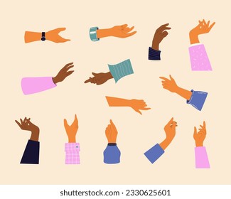 Hand or Arm Gestures Set. Flat cartoon collection