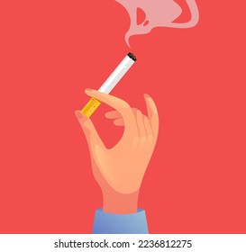 Hand arm hold cigarette smoke isolated on background. Vector flat graphic design element concept illustration