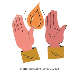 Hand arm holding fire flame isolated concept. Vector flat graphic design illustration