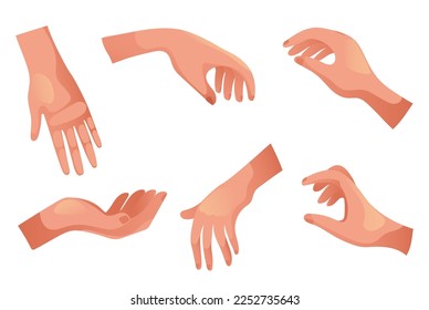 Hand arm palm finger gestures cartoon style isolated set. Vector design graphic illustration