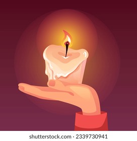 Hand arm touch candle fire concept. Vector graphic design illustration