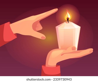 Hand arm touch candle fire concept. Vector graphic design illustration