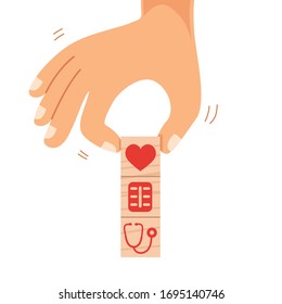 Hand Arranging Wood Block Stacking With Icon