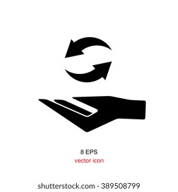 Hand and arrow circle icon isolated. Recycling sign