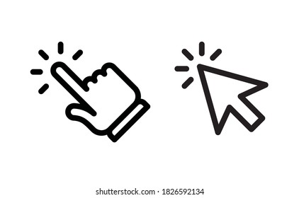 Hand and arrow click icons. Pointer clicking symbols.