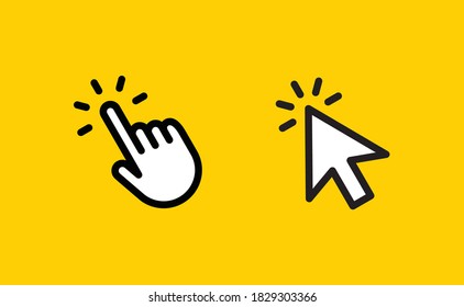 Hand and arrow click icons. Pointer clicking symbols.