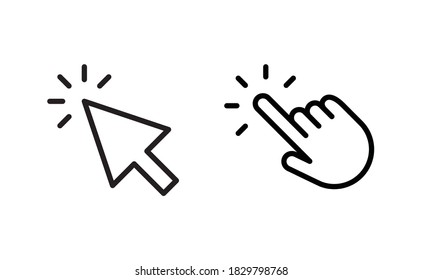 Hand and arrow click icons. Pointer clicking symbols.