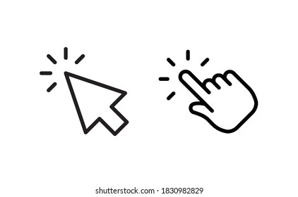 Hand and arrow click icons. Pointer clicking symbols.