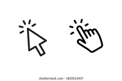 Hand and arrow click icons. Pointer clicking symbols.