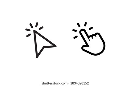 Hand and arrow click icons. Pointer clicking symbols.