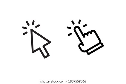 Hand and arrow click icons. Pointer clicking symbols.