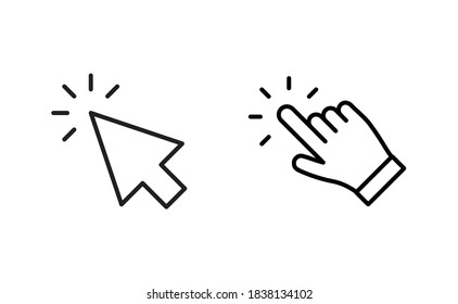 Hand and arrow click icons. Pointer clicking symbols.