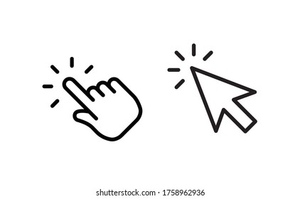 Hand and arrow clicking pointers. Click icon.
