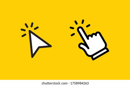 Hand and arrow clicking pointers. Click icon.