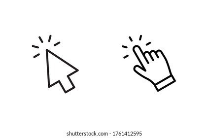 Hand and arrow clicking pointers. Click icon.