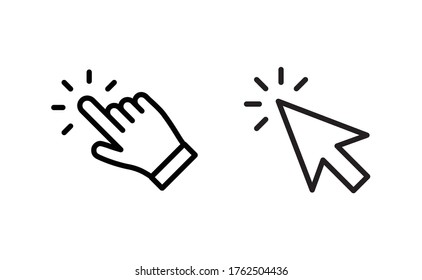Hand and arrow clicking pointers. Click icon.