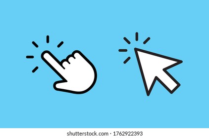 Hand and arrow clicking pointers. Click icon.