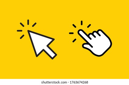 Hand and arrow clicking pointers. Click icon.