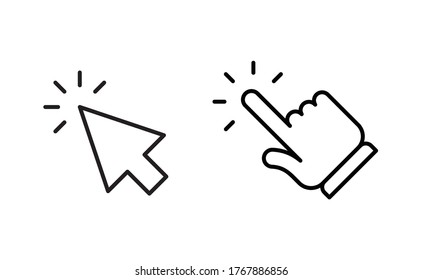Hand and arrow clicking pointers. Click icon.