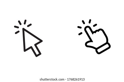Hand and arrow clicking pointers. Click icon.