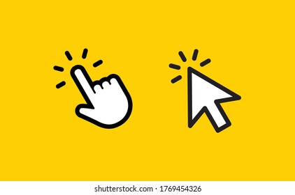 Hand and arrow clicking pointers. Click icon.