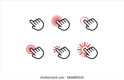 Hand and arrow computer mouse cursor pointer icons set. Waiting, loading. Target clicks, arrow icons. Pointer icon. Cursor badge. Mouse click cursor collection. Vector. EPS 10.