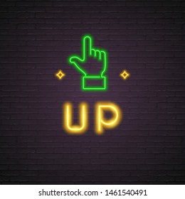 Up Hand Arrow Direction Neon Light Glowing Vector Illustration