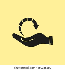 hand and arrow indicate