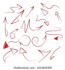 Hand arrow set. Vector abstract arrows on white background. Elements of graphic design, a set of direction. Modern vector illustration isolated background.