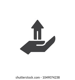 Hand with arrow up vector icon. filled flat sign for mobile concept and web design. financial growth simple solid icon. Symbol, logo illustration. Pixel perfect vector graphics