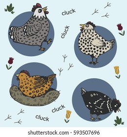 Hand art of the set of chicken with different marking.