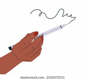  Hand of an artist who draws with a ruler, pen, pencil, marker. Flat vector illustration isolated on white background. Hand drawn illustration.