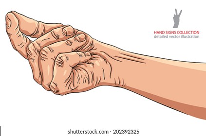 Hand asking about payment, detailed vector illustration.