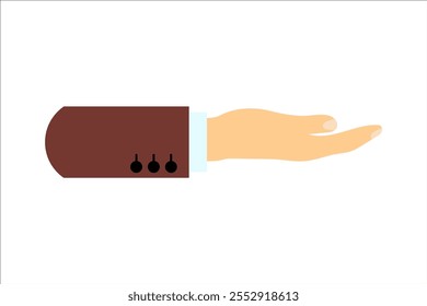 La mano pregunta, la mano da. Chaqueta marrón. Ilustración plana de color simple de Vector.