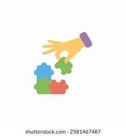 Hand assembling colorful puzzle pieces Vector
