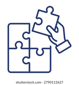 Hand assembling puzzle pieces to complete a strategic business concept with teamwork business solution strategy