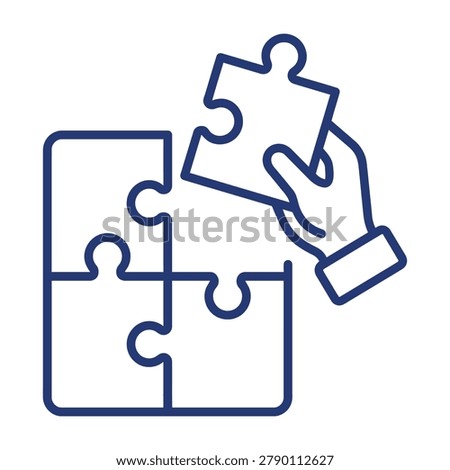 Hand assembling puzzle pieces to complete a strategic business concept with teamwork business solution strategy