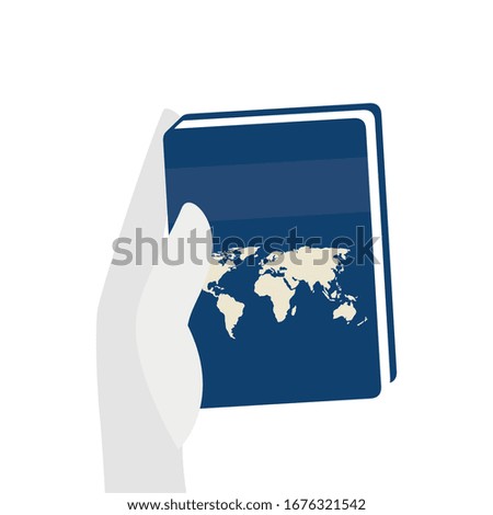hand with atlas text book isolated icon vector illustration design