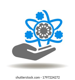 Hand Atom Gears Mechanism Icon Vector. Technology Science Innovation Education Industry Logo.