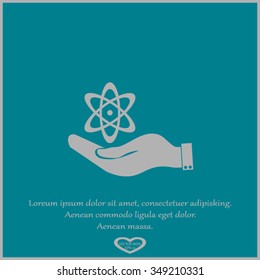 hand and atom, molecule. symbol icon of physics or chemistry .