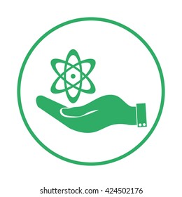 hand and atom, molecule. symbol icon of physics or chemistry .