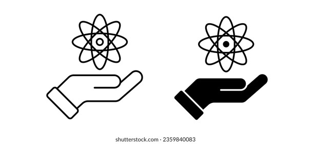 Hand with atom vector icon. Laboratory, molecule, data, symbol
