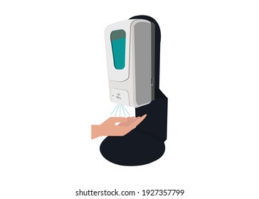 Hand mit automatischem Alkoholspender zur Reinigung der Hand Vektorgrafik.