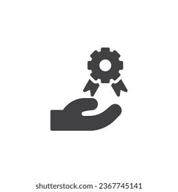 Hand and award badge vector icon. filled flat sign for mobile concept and web design. Human Capital glyph icon. Symbol, logo illustration. Vector graphics