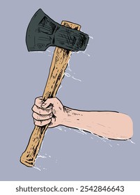 Hand with Ax Axe with Power and Angry