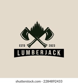 hand ax lumberjack vintage logo, icon and symbol, vector illustration design