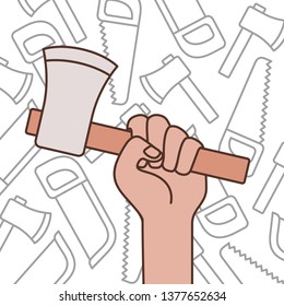 hand with ax tool isolated icon